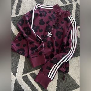 Adidas Womens Size L 1/4 Zip Trefoil Logo Cropped Pullover Sweatshirt